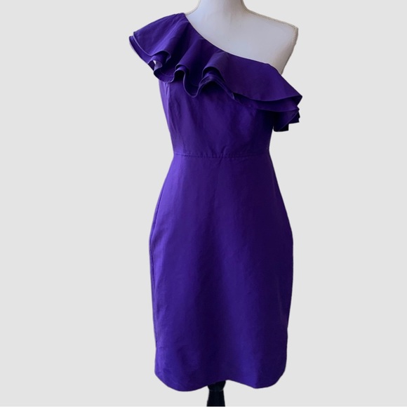 J CREW FAILLE ONE SHOULDER RUFFLE COCKTAIL DRESS IN ATLAS PURPLE - Picture 15 of 16